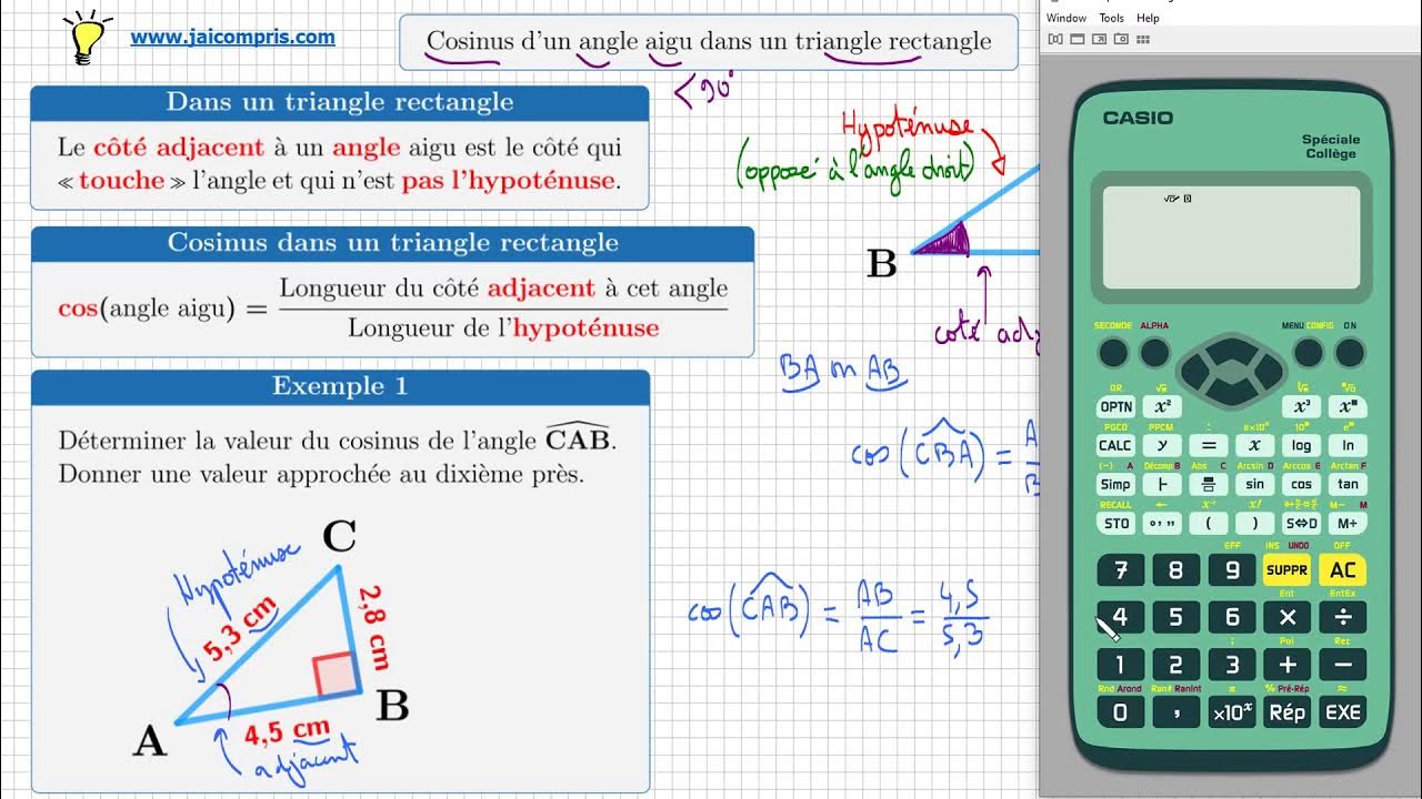 Cours ♦ Cosinus d’un angle aigu • Définition • Calculer le cosinus
