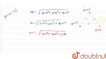 Show that the points `(a,b,c),(b,c,a),(c,a,b)` are the vertices of an equilateral triangle.