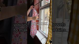 DIY cafe curtains with tea towels #diyhome #diyhomedecor #curtains #diy #kitchen #maximalistdecor