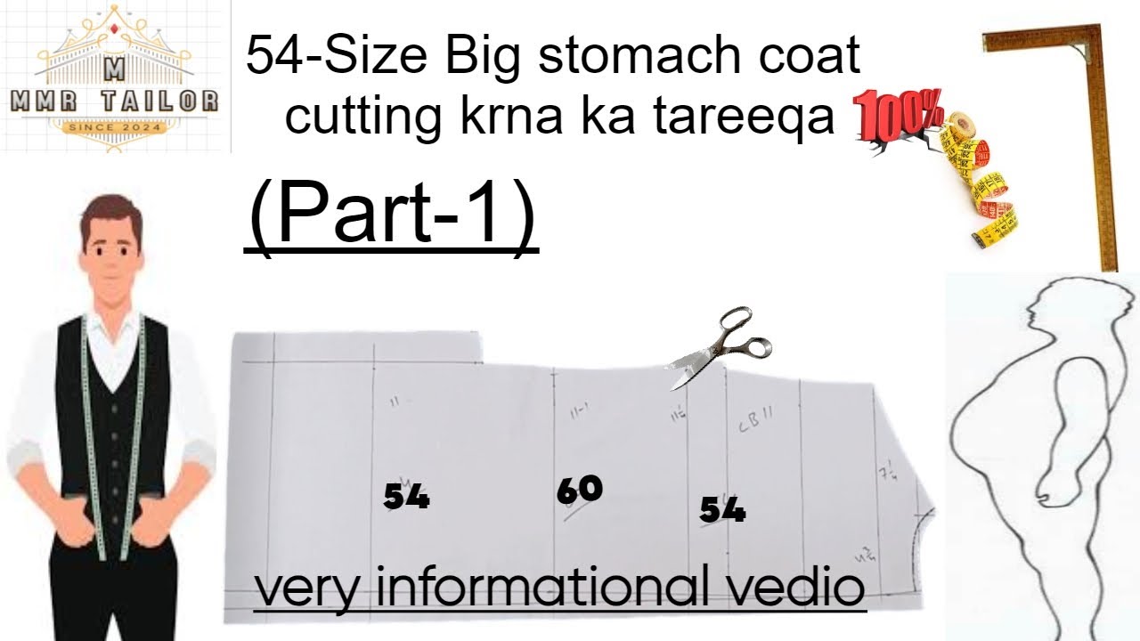 54-Size Big stomach coat back cutting method (Part-1)