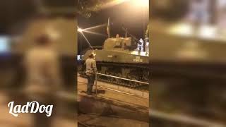 Dad tells kid to get out of a tank, kid refuses said:\\