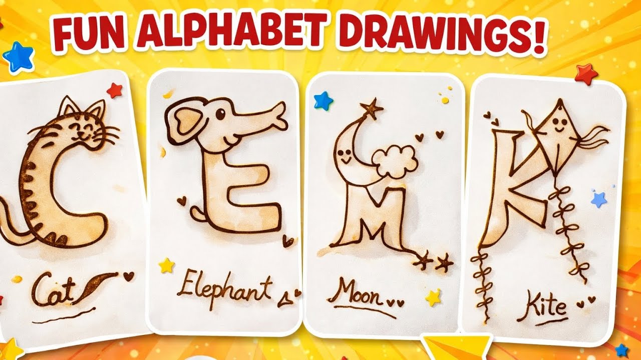 Kids ke liye Cute Alphabet Art | Easy Drawing Tutorial 