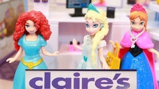 Disney Dolls Get EARS PIERCED goes SHOPPING Claire's MiWorld