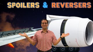 How SPOILERS & THRUST REVERSERS decelerate a plane after landing or during a rejected takeoff