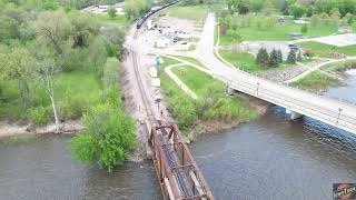 CROSSING THE CEDAR RIVER BRIDGE WITH DRONE VIEWS ON THE CANADIAN NATIONAL! Radio chatter, L571/L570.