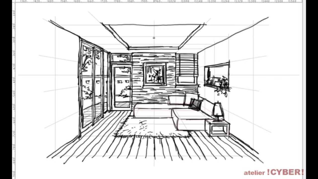 パースを描いてみよう03 １vp3600ｘ3600リビング 箱 部屋へ How To Draw Interior Perspective Youtube