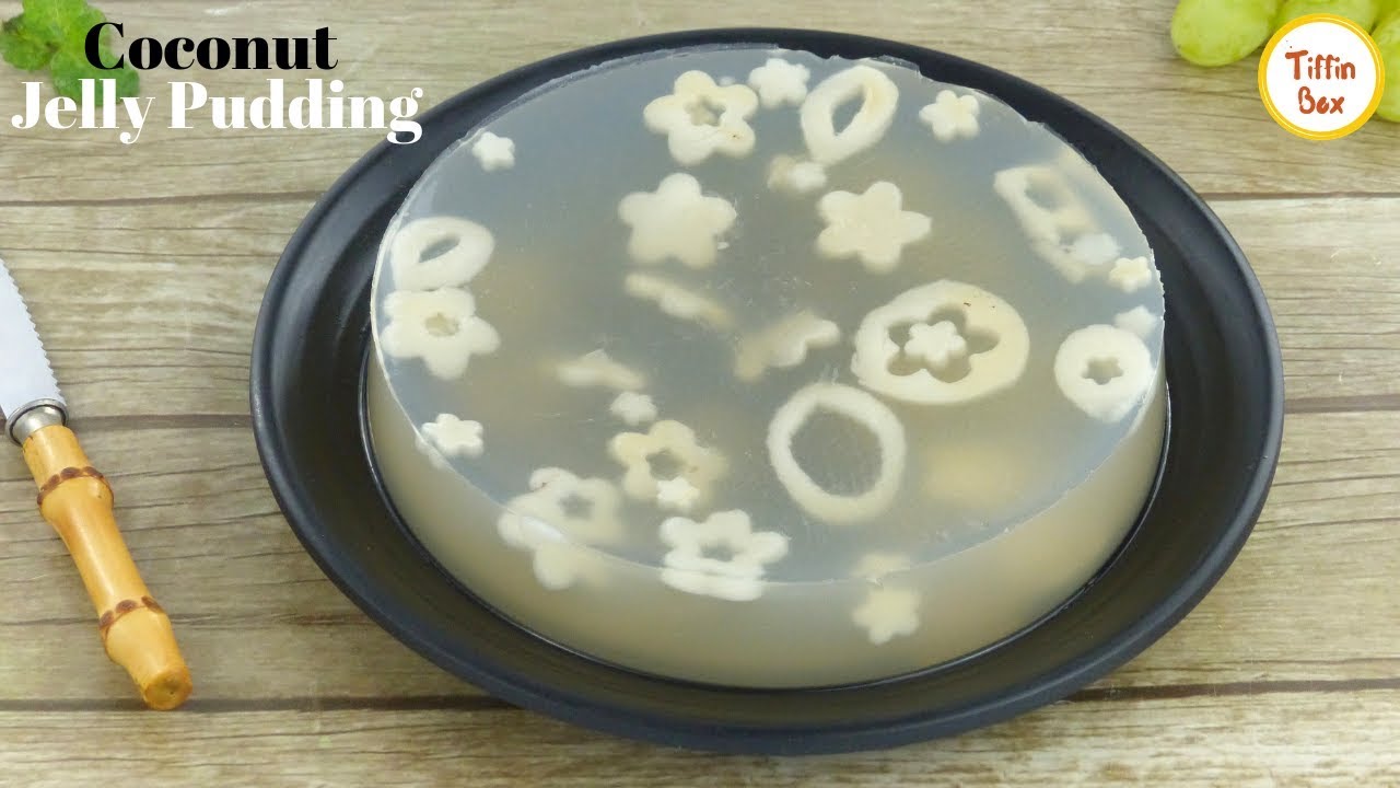 Coconut Jelly Pudding by Tiffin Box | Green Coconut Water Pudding | Refreshing Summer Dessert