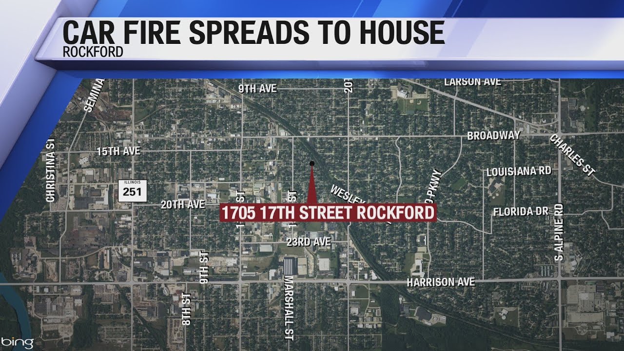 Car engulfed in driveway spreads fire to Rockford house - YouTube