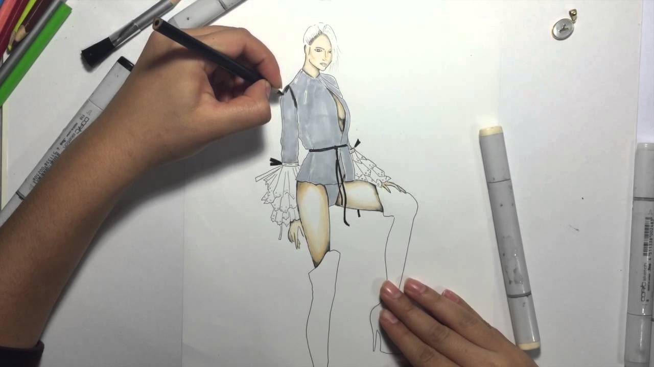 Fashion Sketch Tutorial - Black leather - YouTube