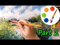 Watercolor, Painting a summer landscape with houses and a lake, how to paint houses, part 2