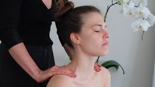 ASMR shoulder massage, scalp massage and hair play on Katie (whisper)