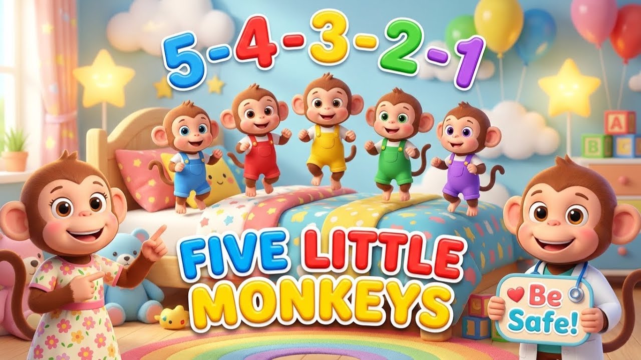 Five Little Monkeys Counting Fun 🐒 | Kids Song | Nursery Rhymes