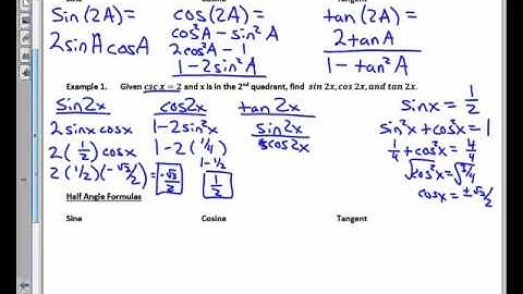 College Trigonometry Unit 7.3 Notes Double Angle and Half Angle Formulas 2016