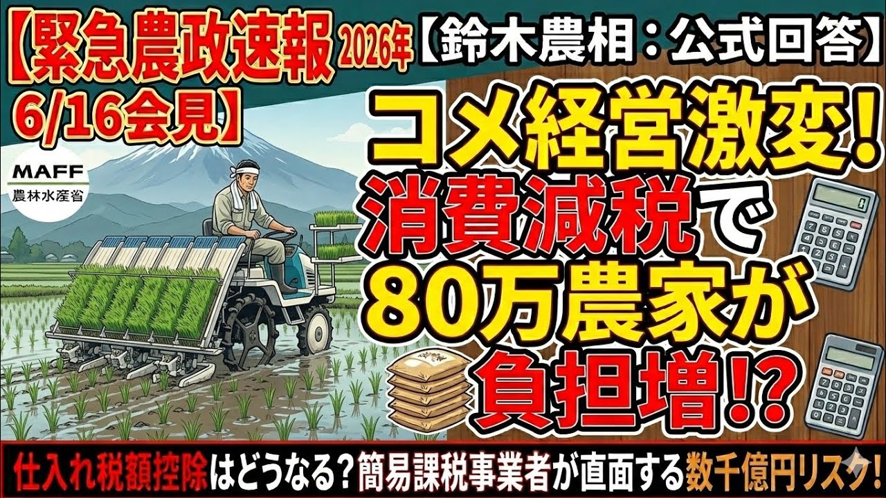 6/16鈴木農相会見】消費減税で80万農家が負担増!? 免税・簡易課税事業