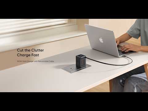 100W Desktop Charger with Built-in Retractable Cable | One Charger, Zero Cable Mess
