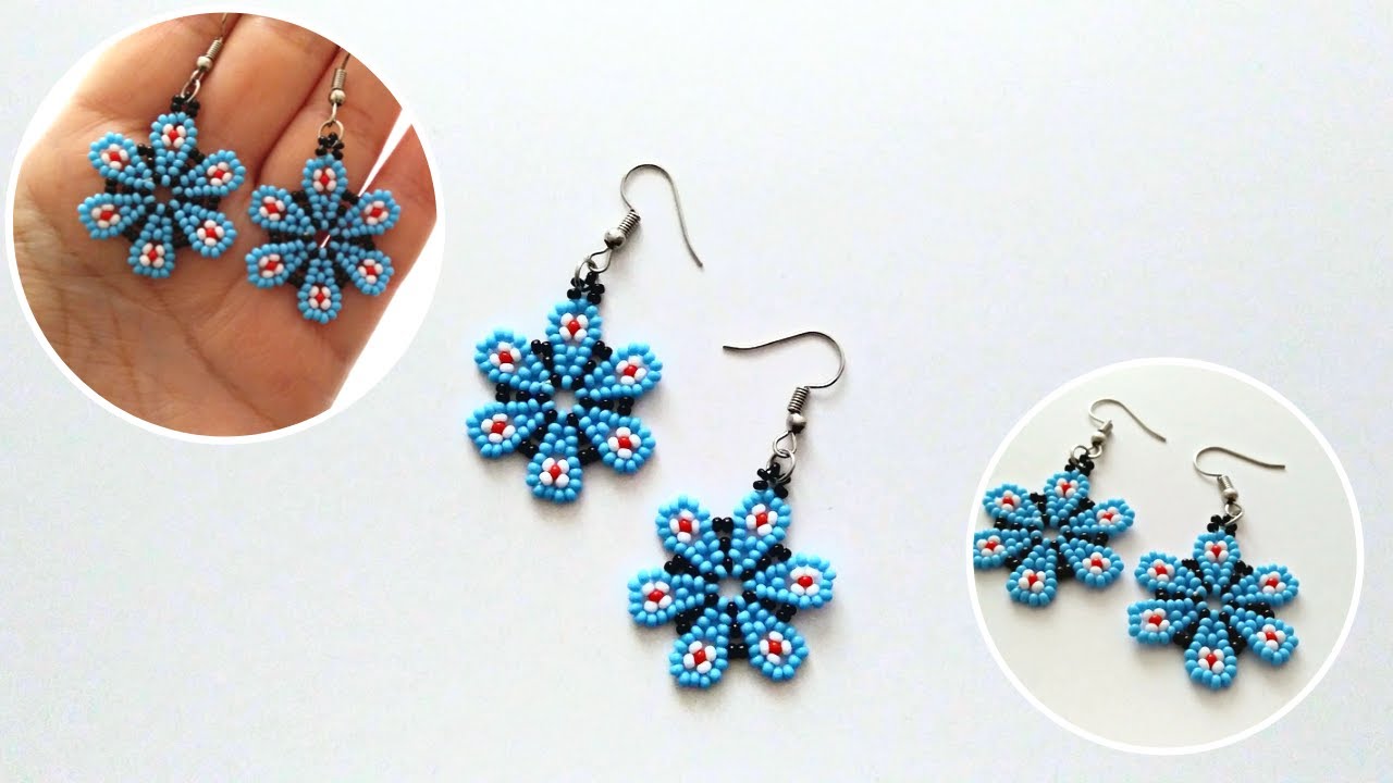 Kum boncuktan kolay küpe yapımı | Flower earrings to make with seed beads | Bahar küpesi yapımı