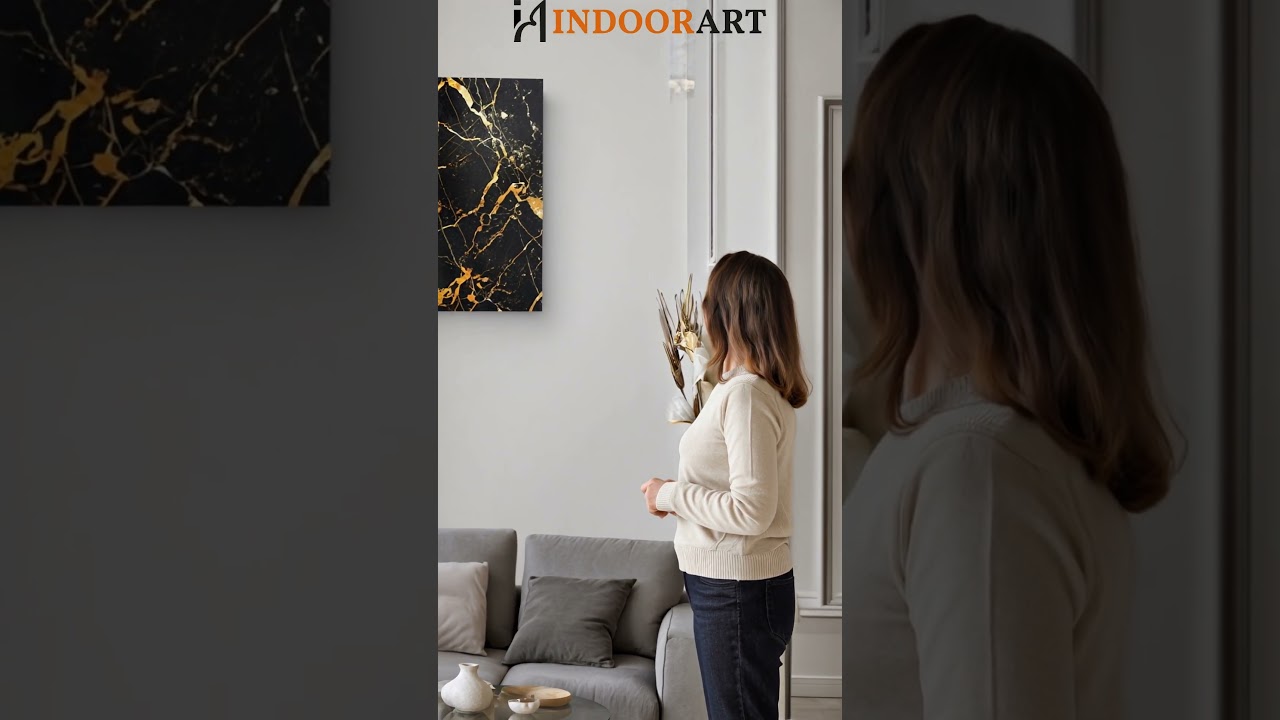 Glasschilderij Zwart Goud Marmer