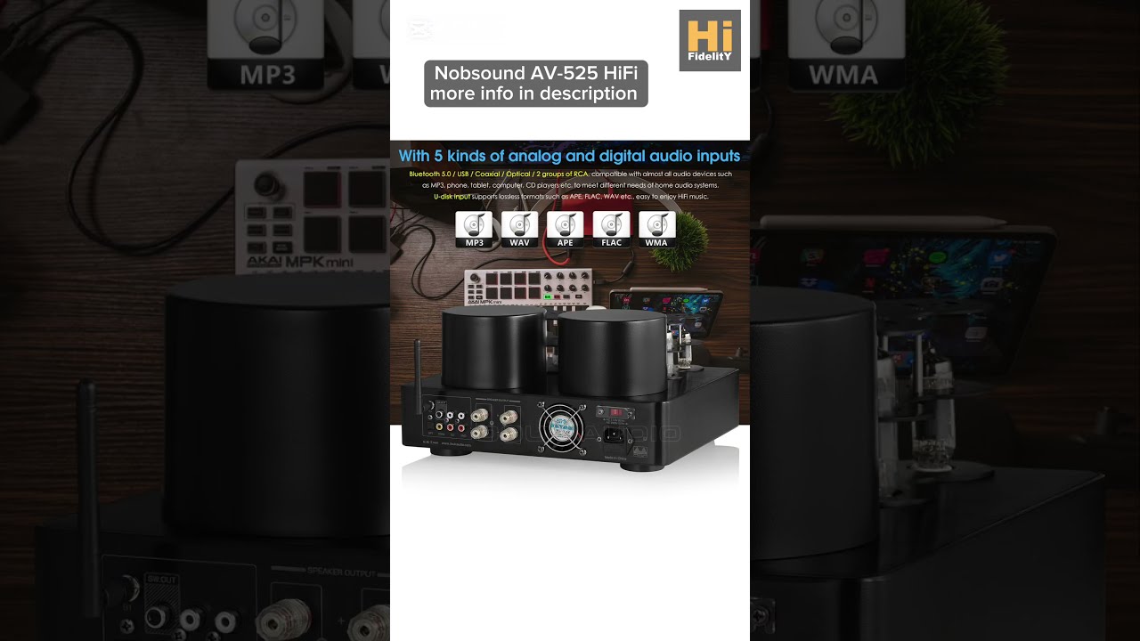 Nobsound AV-525 HiFi Bluetooth 5.0 Vacuum Tube Amplifier