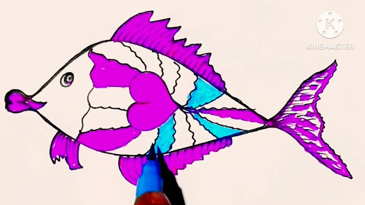 Easy Fairy Cute yummy fish panting pencil stick coloring Como cizim simple Fish drawing 