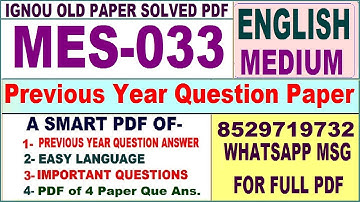 MES 033 Previous Year Question Paper Solved in English || mes 033 important questions with answers