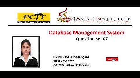 Question set 07| 1st year | semester 01| Database Management System| Java Institute