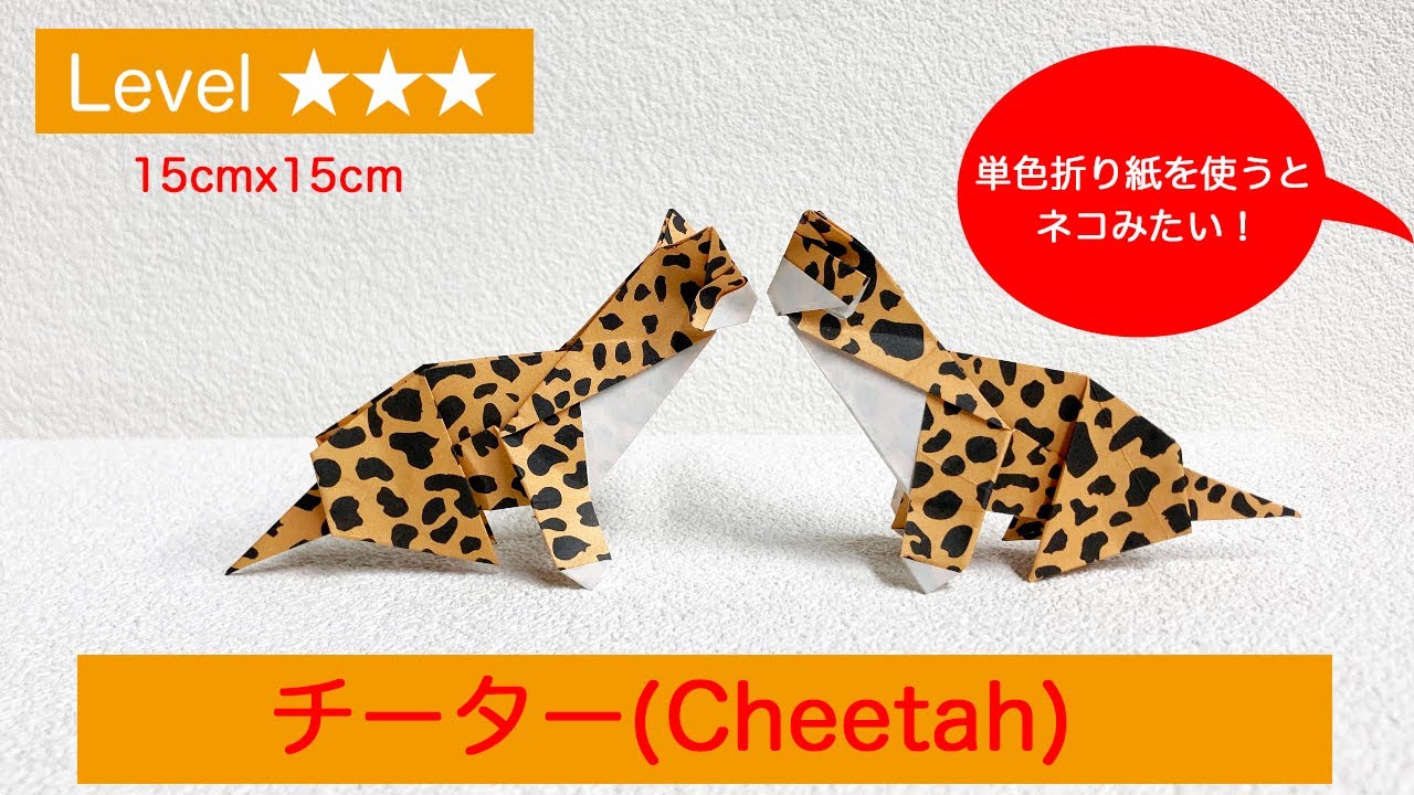 動物おりがみ チーター Cheetah と猫の折り方 Youtube