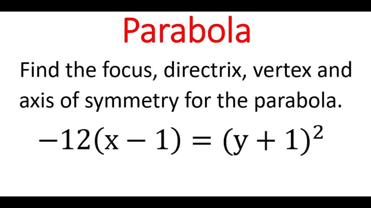 Focus, Directrix, Vertex & Axis Of Symmetry Of Parabola From Its ...