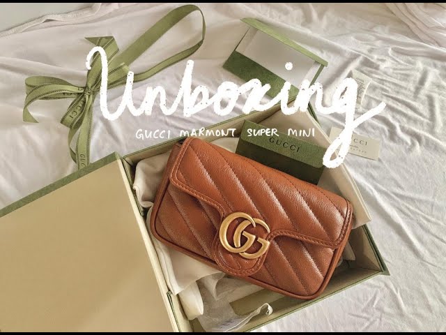 Unboxing  New Gucci Marmont Matelassé Super Mini Bag in Brown Leather 
