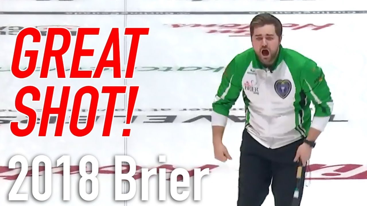 2018 Tim Hortons Brier - Matt Dunstone (SK) in-off for 3 vs. AB ice cube
