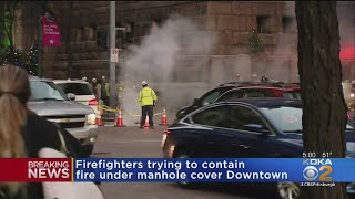 Crews Battle Flames Shooting From Manhole Cover Downtown Pittsburgh