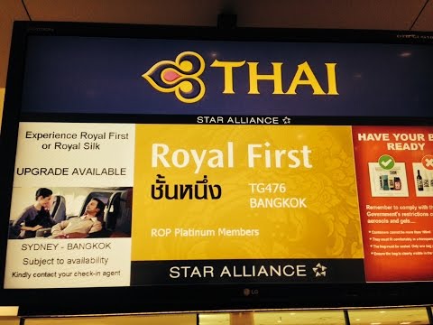 THAI AIRWAYS ROYAL FIRST CLASS DEPARTING SYDNEY AS TG476 WITH JUMBO BOEING 747-400 HS-TGT