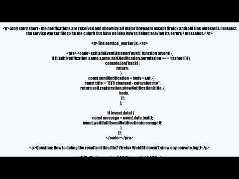 Debugging service workers of push notifications for firefox mobile?