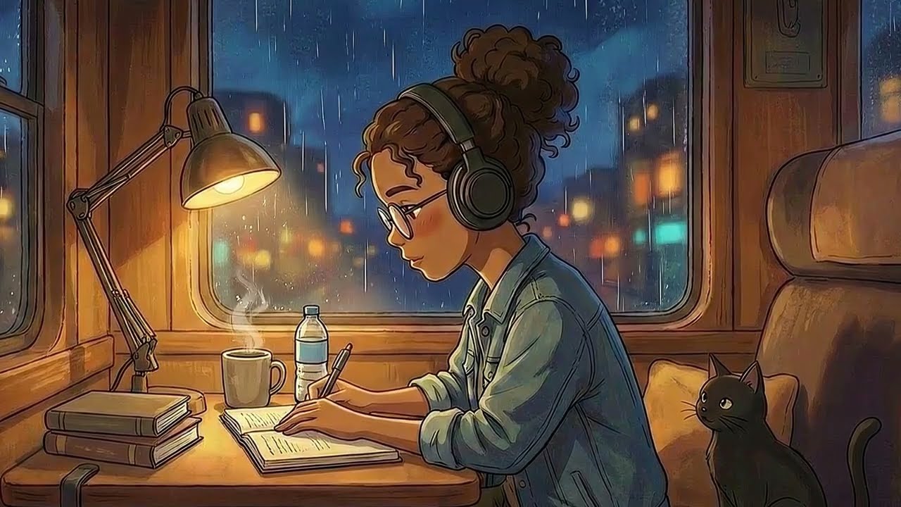 Cozy Midnight Train 🚆 Rainy Lofi Beats for Study / Relax / Sleep