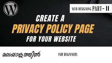 WordPress Web Designing മലയാളം PART - 11 # Privacy Policy Page