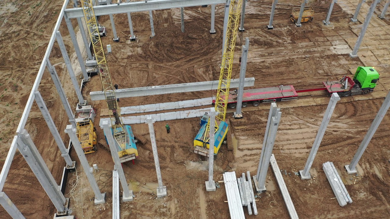 Монтаж железобетонных балок покрытия - YouTube