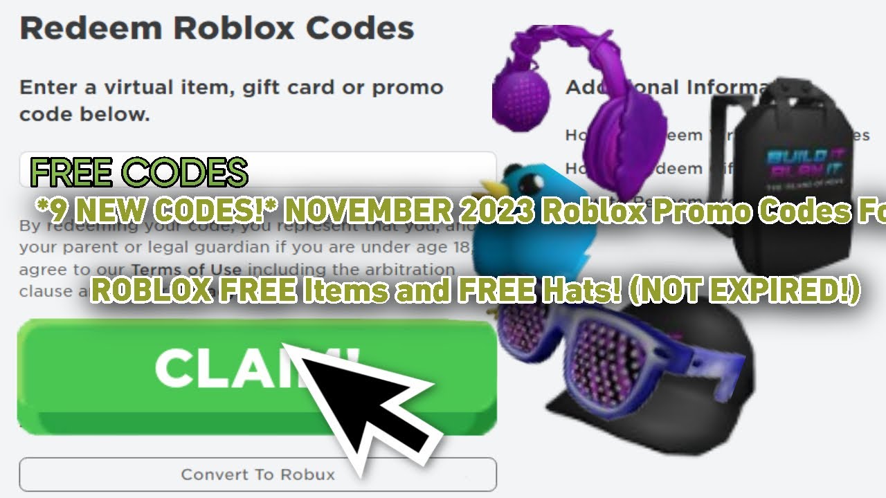 9 NEW CODES!* NOVEMBER 2023 Roblox Promo Codes For ROBLOX FREE Items and  FREE Hats! (NOT EXPIRED!) 