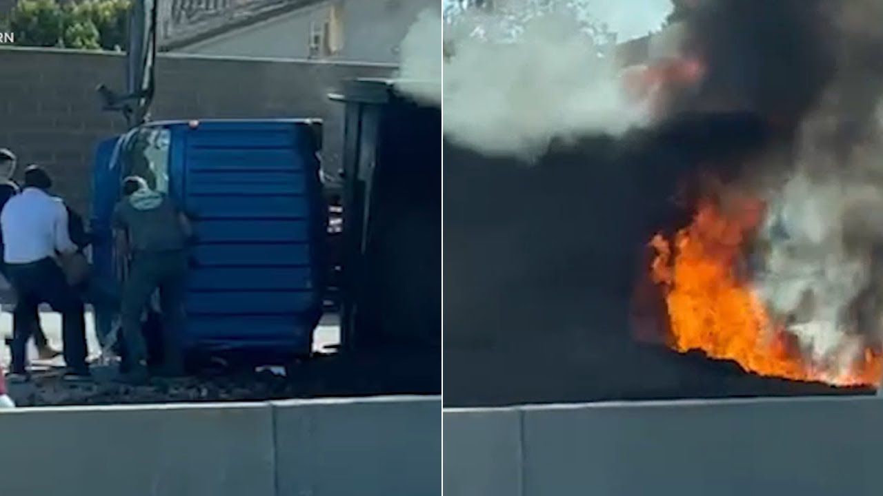 Good Samaritans rescue driver from burning truck on 134 Freeway - YouTube