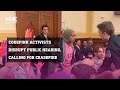 Code pink activists disrupt public hearing calling for ceasefire