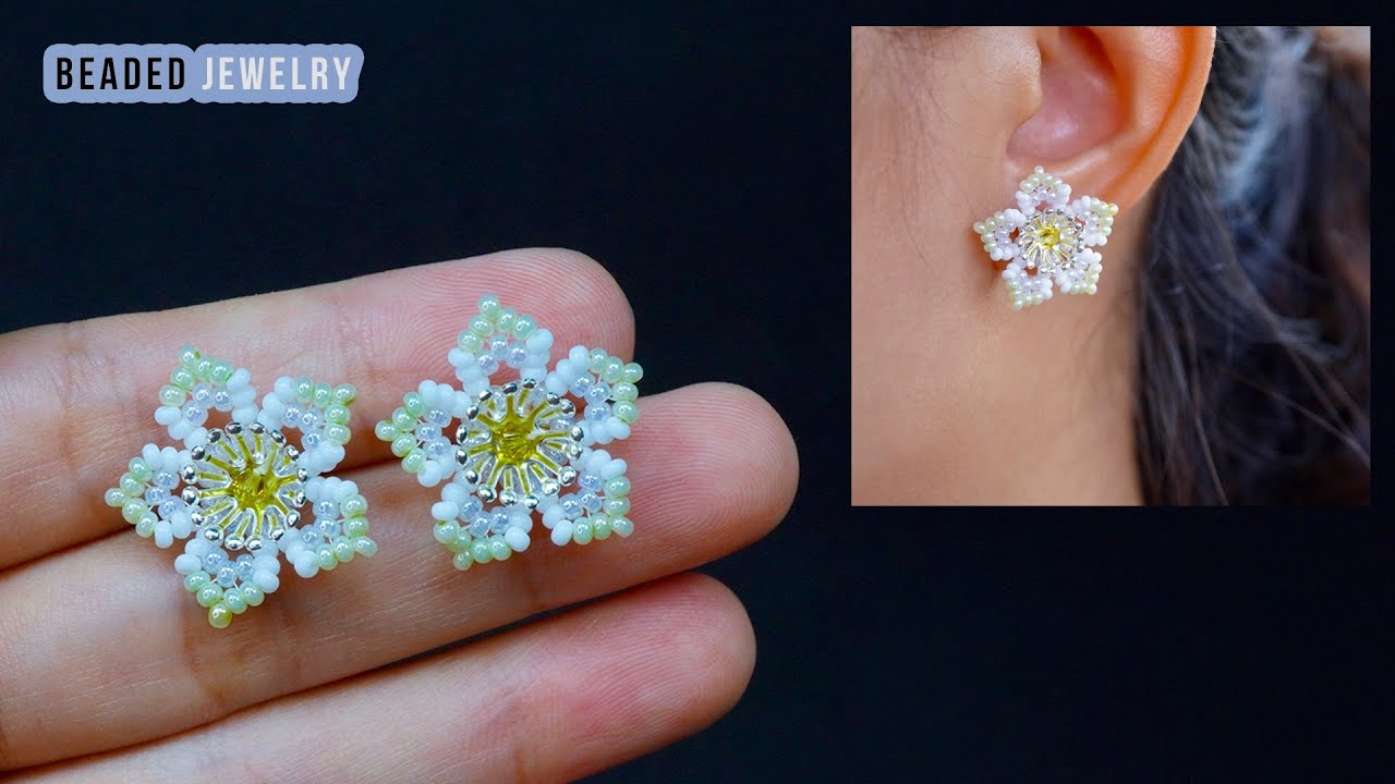 Five petal flower earring. How to make beaded stud earrings YouTube