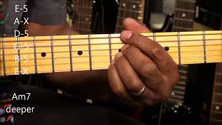 How To Play Funky A Minor Electric Guitar Chord Shapes - @EricBlackmonGuitar chords