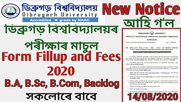 dibrugarh university exam Form Fillup 2020 | New Notice exam form fillup and fees of DU