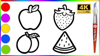 Apple and 4 more fruits drawing, painting, Coloring for kids and Toddlers// learn Fruits
