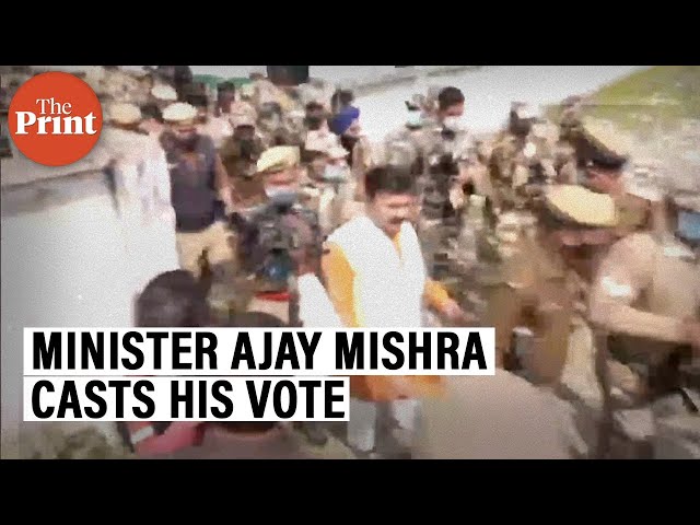 MoS Home Ajay Mishra Teni casts his vote in Banbirpur, Lakhimpur Kheri class=