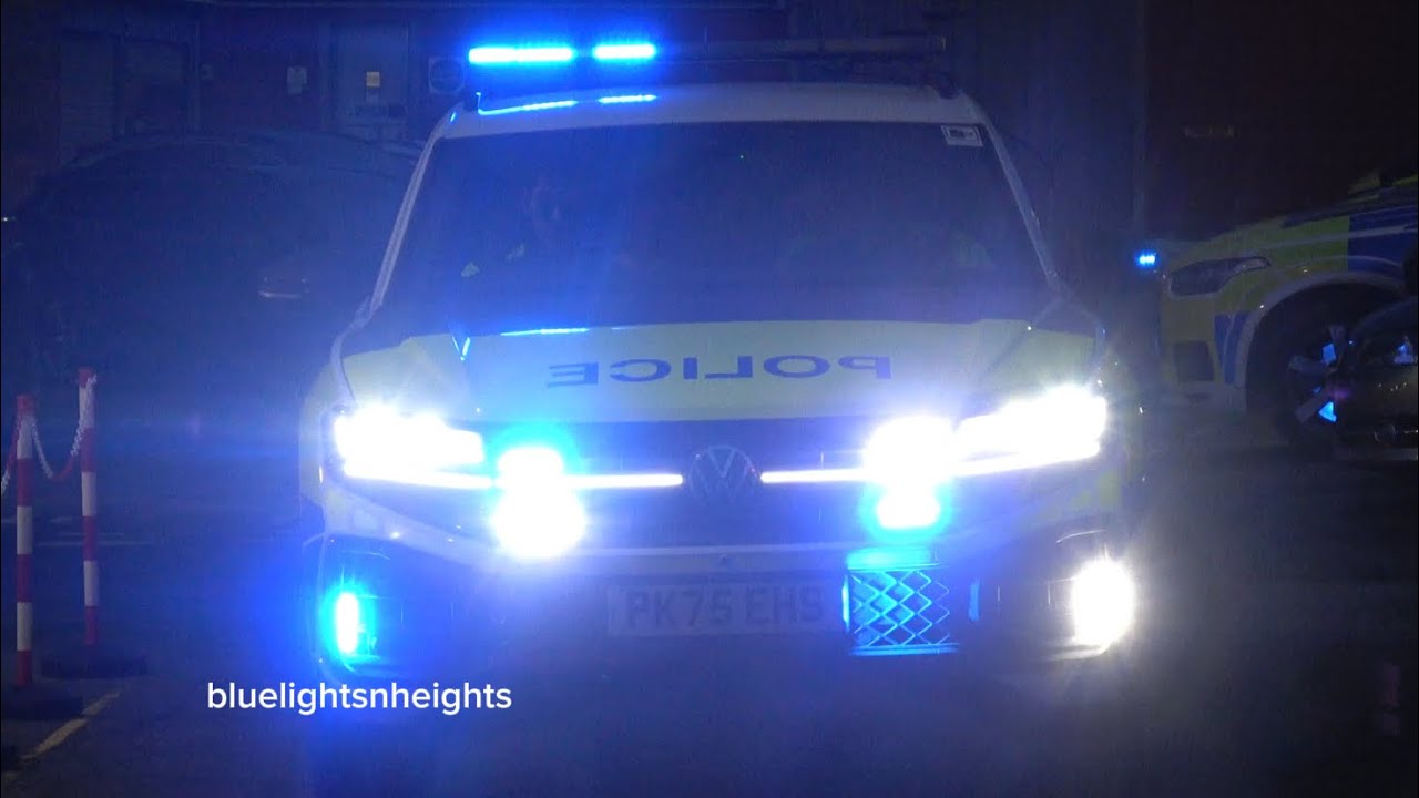 Lancashire Police Volkswagen Touareg Traffic Unit Giving a Mock Response out of Preston 
