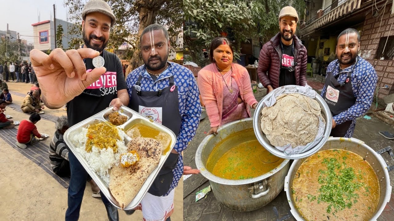 1 Rs में lifetime भरपेट खाना | delhi के पंडित जी की थाली unlimited Food For everyone Delhi food tour