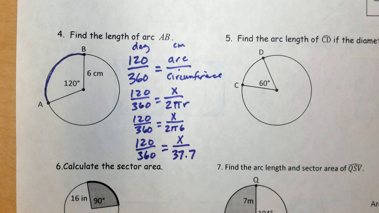 geometry assignment find the length of each arc