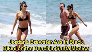 Jordana Brewster in Black Bikini on the Beach in Santa Monica