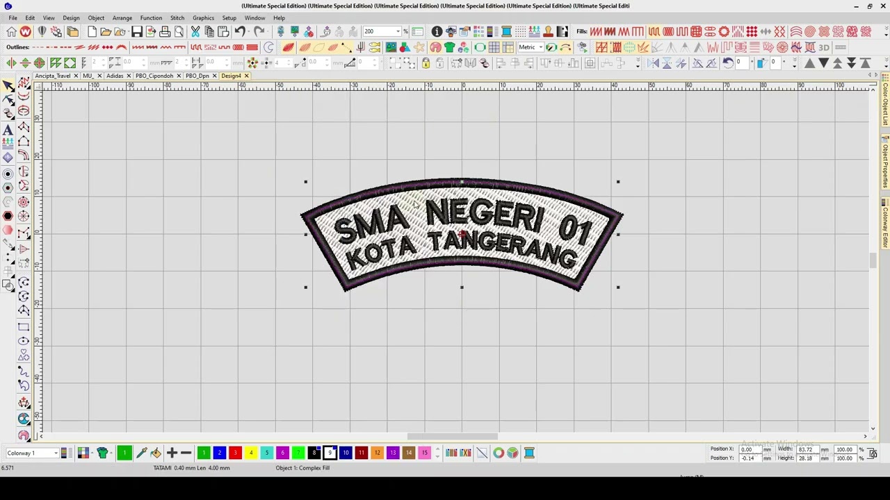 Membuat Badge Papan Nama Sekolah dengan ADD Border dengan Wilcom e4