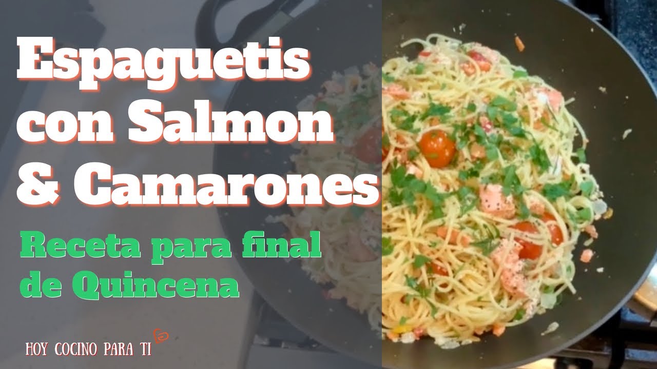 Espagueti de Salmon y Camarones, con los remanentes de vegetales que tenemos en el Refrigerador