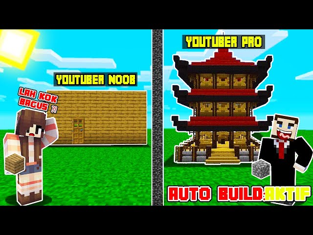 AKU IKUT LOMBA BUILDING YOUTUBER TAPI AKU DIAM2 CURANG PAKE MOD BUILD INSTAN OTOMATIS CUMA 1 KLIK !! class=